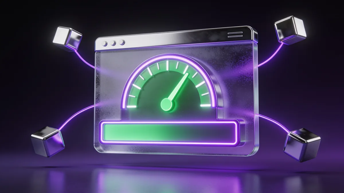 3D illustration of a browser window with a large hero image block highlighted as the largest