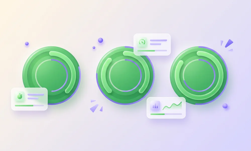 3D illustration of three Core Web Vitals gauges passing in green